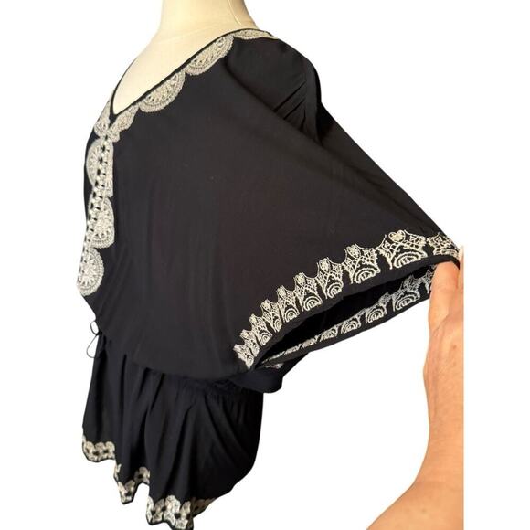 Stella & Dot Embroidered Tunic Coverup Womens L/XL Bohemian Dark Cottage Beachy - Picture 4 of 11